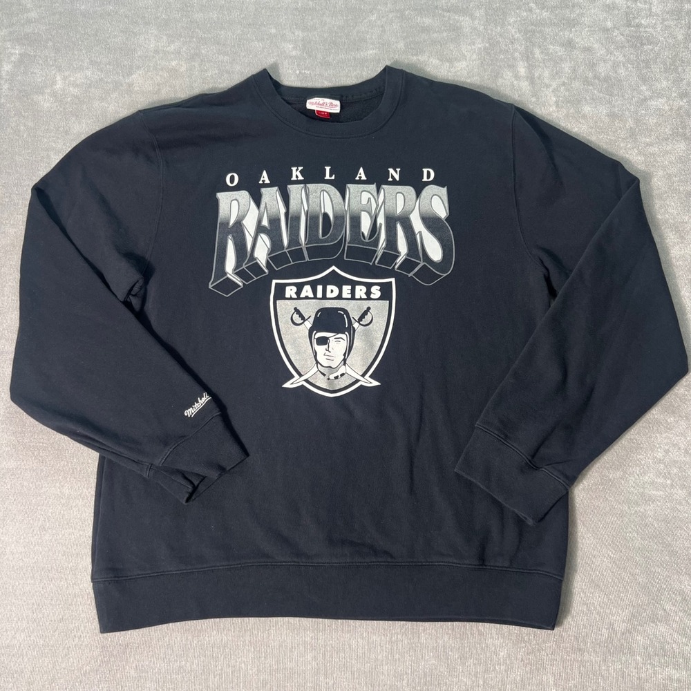 Mitchell & Ness Oakland Raiders Crewneck Sweatshirt Black Mens 2XL NFL Football